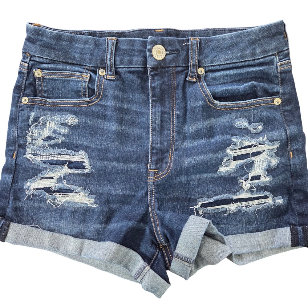 American Eagle Distressed Denim Shorts Womens 8 High Rise Frayed Hem‎ Stretch